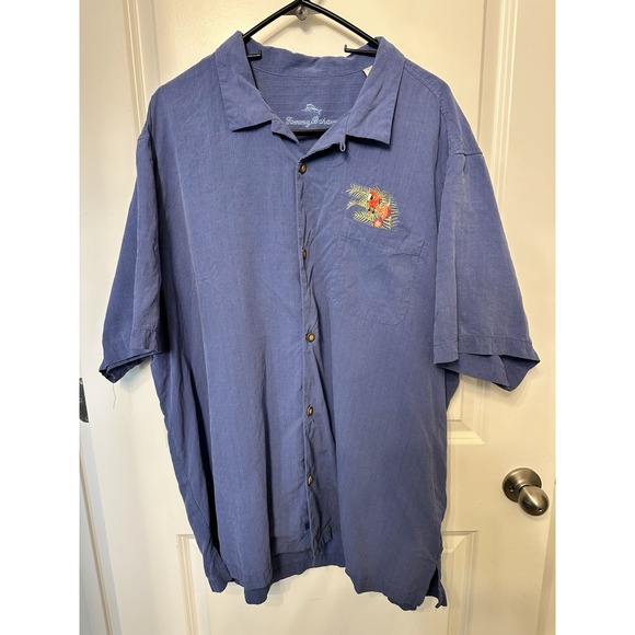 Tommy Bahama Other - Tommy Bahama Shirt Mens XXL Button Up Oh Tan and Palm Tiki Girls Silk Blue